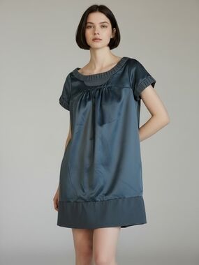 BCBG Satin Short Sleeve Chemise in Forest Green